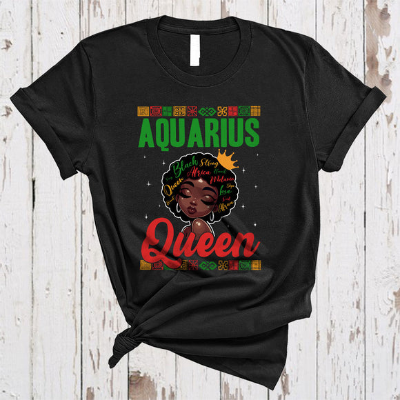 MacnyStore - Aquarius Queen, Amazing Birthday Afro Black African American Women, Black History Month Zodiac T-Shirt