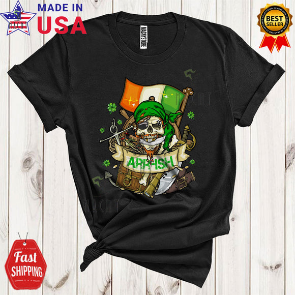 MacnyStore - Arr-ish Funny Cool St. Patrick's Day Shamrocks Matching Family Irish Flag Pirate Skull Lover T-Shirt