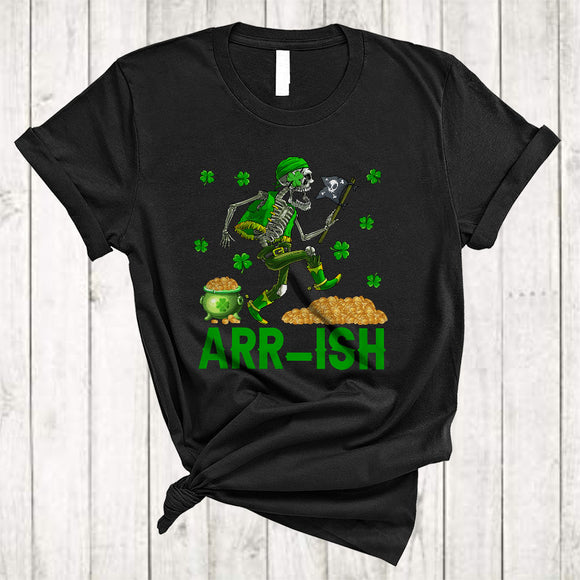 MacnyStore - Arr-ish, Scary St. Patrick's Day Leprechaun Pirate Lover, Irish Lucky Shamrock Pot Of Gold T-Shirt