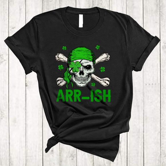 MacnyStore - Arr-ish, Scary St. Patrick's Day Skull Pirate Lover, Irish Lucky Shamrock Pot Of Gold T-Shirt