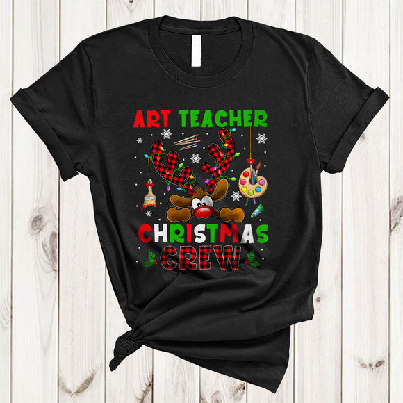 MacnyStore - Art Teacher Christmas Crew, Cute Lovely Plaid Reindeer, Matching Teacher X-mas Group T-Shirt