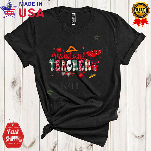 MacnyStore - Assistant Teacher Cute Cool Valentine's Day Plaid Hearts Assistant Teacher Tools Matching Couple Group T-Shirt