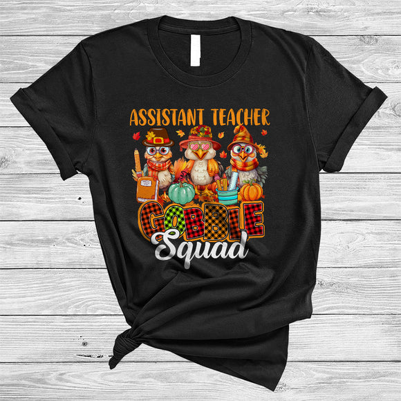 MacnyStore - Assistant Teacher Gobble Squad, Cute Three Assistant Teacher Turkeys Lover, Matching Thanksgiving Group T-Shirt