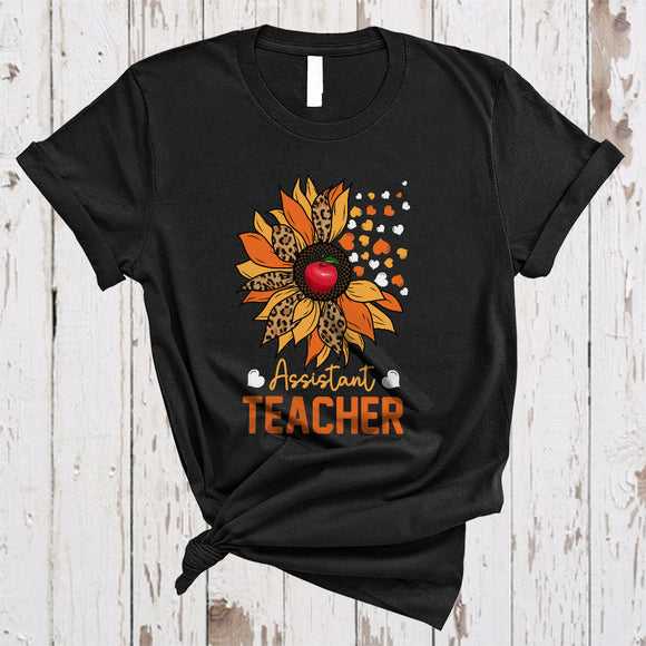 MacnyStore - Assistant Teacher, Adorable Sunflower Leopard Hearts, Assistant Teacher Family Group T-Shirt