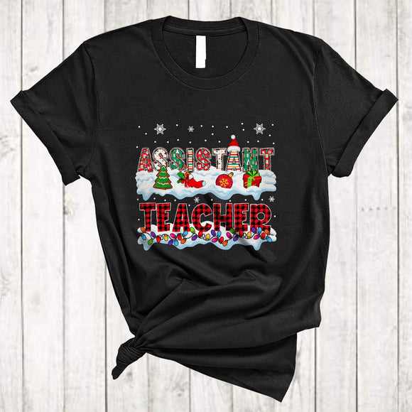 MacnyStore - Assistant Teacher, Amazing Christmas Lights Santa Assistant Teacher, Snow Around X-mas Group T-Shirt