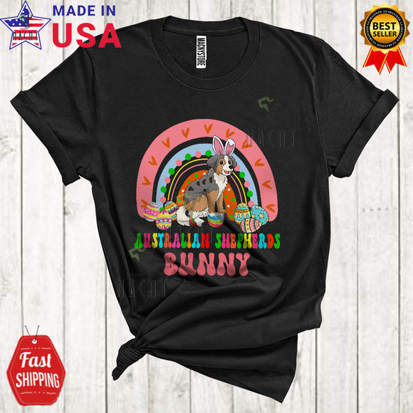 MacnyStore - Australian Shepherds Bunny Cute Cool Easter Day Bunny Dog Rainbow Easter Egg Hunting Lover T-Shirt
