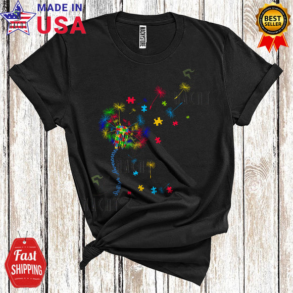 MacnyStore - Autism Awareness Cool Cute Autism Awareness Puzzle Ribbon Dandelion Flowers Lover Family Group T-Shirt