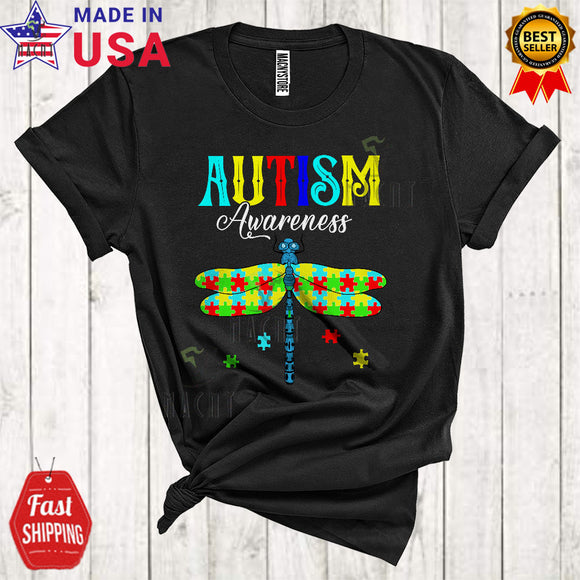 MacnyStore - Autism Awareness Cute Cool Autism Ribbon Proud Matching Dragonfly Insect Animal Lover T-Shirt