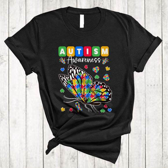 MacnyStore - Autism Awareness, Lovely Autism Awareness Puzzle Ribbon, Butterfly Insect Animal Lover T-Shirt