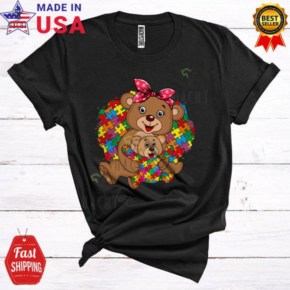MacnyStore - Autism Bear Mom Baby Cute Funny Autism Awareness Heart Shape Bear Animal Lover T-Shirt
