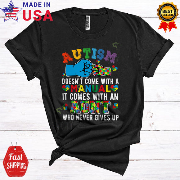 MacnyStore - Autism It Comes With An Aunt Who Never Gives Up Cool Cute Autism Awareness Family Puzzle T-Shirt