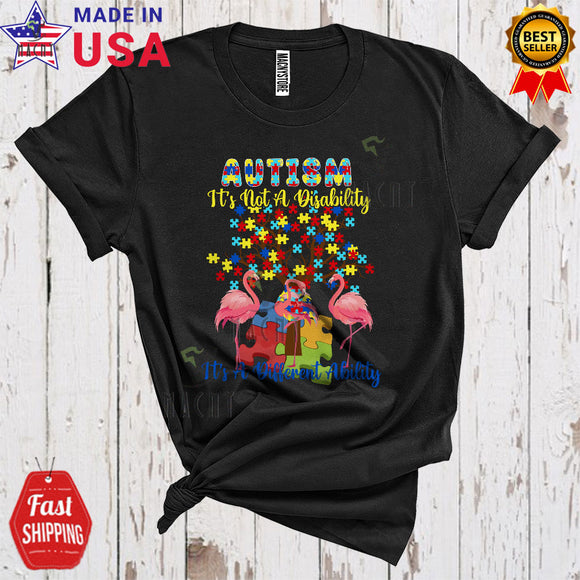 MacnyStore - Autism It's Not A Disability It's A Different Ability Cute Proud Autism Awareness Puzzle Tree Flamingo Lover T-Shirt