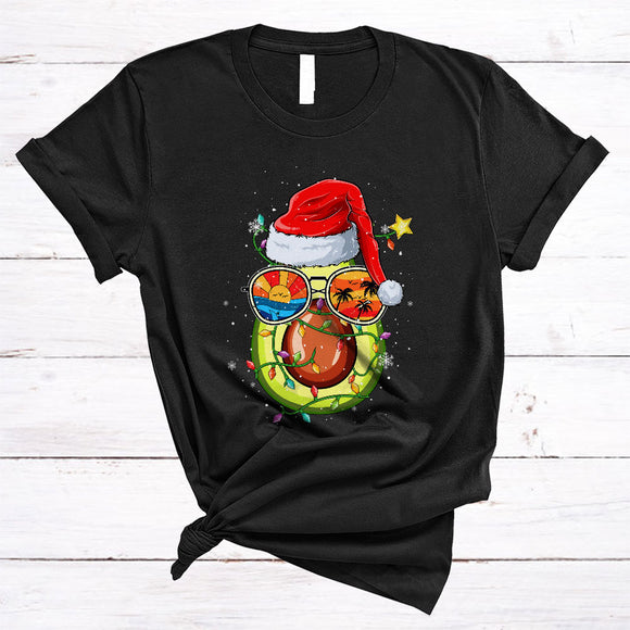 MacnyStore - Avocado Wearing Sunglasses Santa, Adorable Christmas Lights Fruit, X-mas Vegan Lover T-Shirt