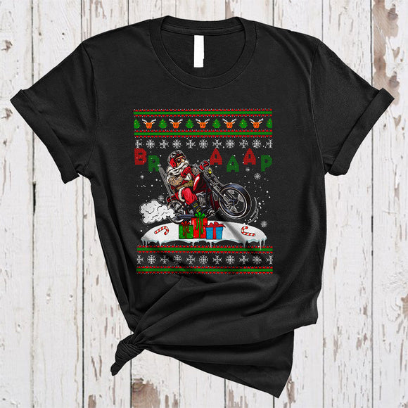 MacnyStore - BRAAAP, Funny Sarcastic Christmas Sweater Santa Biker, Matching Biking Lover X-mas Snow T-Shirt