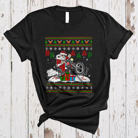 MacnyStore - BRAAAP, Humorous Cool Christmas Sweater Santa Biker, Matching Biking Lover X-mas Snow T-Shirt