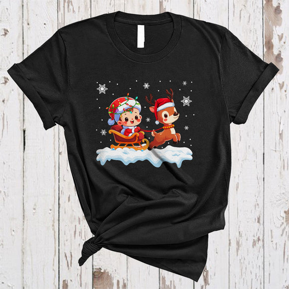 MacnyStore - Baby Riding X-mas Reindeer, Adorable Christmas New Baby Animal Lover, Matching Family Group T-Shirt