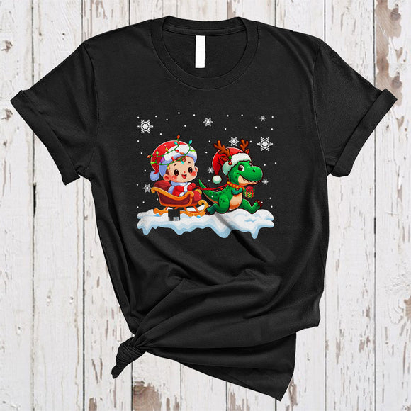 MacnyStore - Baby Riding X-mas T-Rex Reindeer, Adorable Christmas New Baby Animal, Family Group T-Shirt