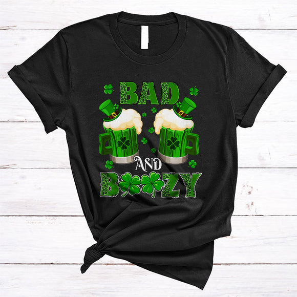 MacnyStore - Bad And Boozy, Awesome St. Patrick's Day Leprechaun Beer Couple, Leopard Drinking Team T-Shirt