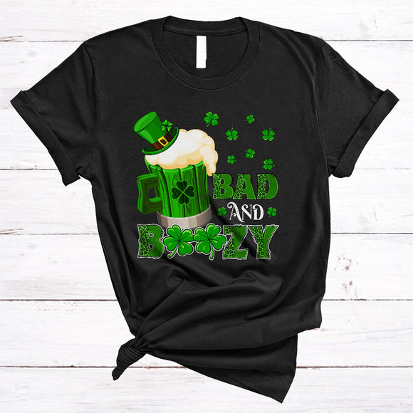 MacnyStore - Bad And Boozy, Awesome St. Patrick's Day Leprechaun Beer, Leopard Drunk Drinking Team T-Shirt