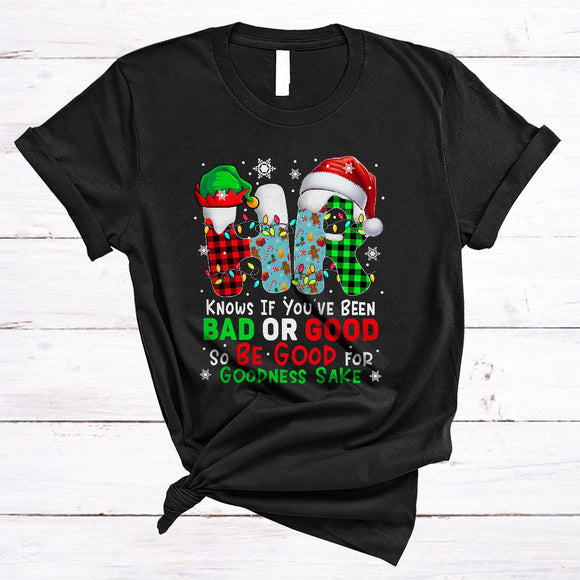 MacnyStore - Bad Or Good Be Good To Your Goodness Sake, Cute Plaid Christmas ELF Santa Human Resources T-Shirt