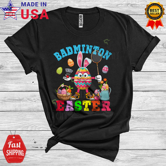 MacnyStore - Badminton Easter Cute Cool Easter Day Egg Hunt Bunny Playing Badminton Sport Player Lover T-Shirt
