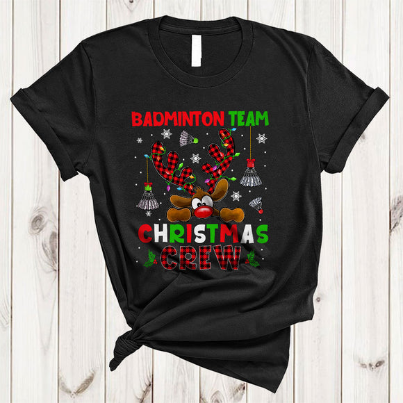 MacnyStore - Badminton Team Christmas Crew, Cute Lovely Plaid Reindeer, Matching Badminton X-mas Group T-Shirt