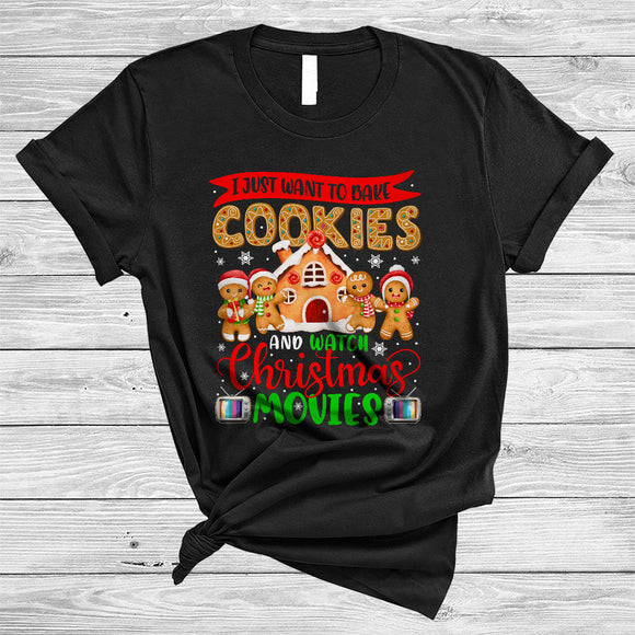 MacnyStore - Bake Cookies And Watch Christmas Movies, Funny Lovely Cookie House, X-mas Gingerbread T-Shirt
