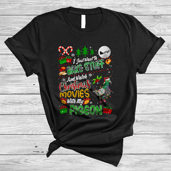 MacnyStore - Bake Stuff And Watch Christmas Movies With My Pigeon, Joyful Plaid X-mas Snow, Baker Baking T-Shirt