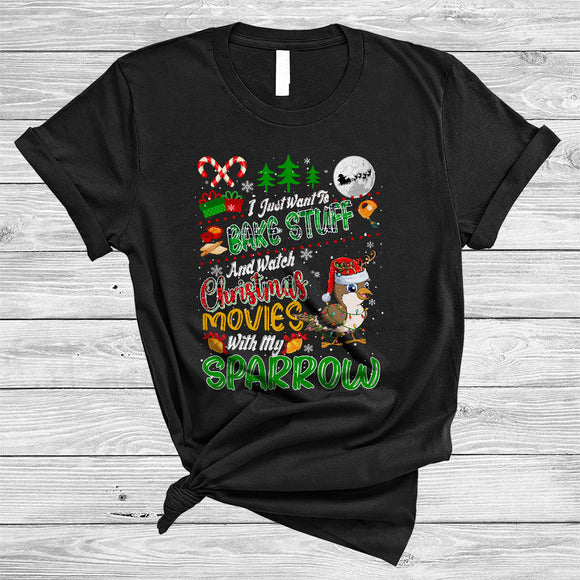 MacnyStore - Bake Stuff And Watch Christmas Movies With My Sparrow, Joyful Plaid X-mas Snow, Baker Baking T-Shirt