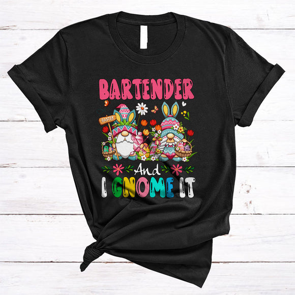 MacnyStore - Bartender And I Gnome It, Awesome Easter Day Couple Bunny Gnomes, Gnomies Egg Hunt Group T-Shirt