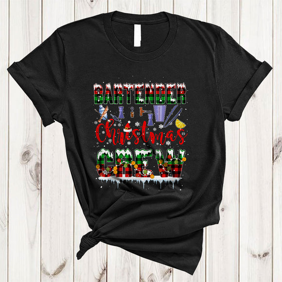 MacnyStore - Bartender Christmas Crew, Wonderful Plaid X-mas Snow Around, Matching Bartender Lover T-Shirt