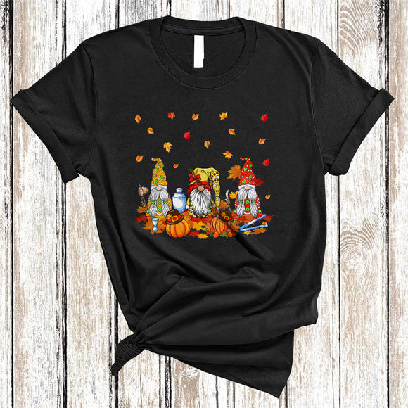 MacnyStore - Bartender Tools, Cute Bartender Three Gnomes, Thanksgiving Pumpkin Fall Leaves T-Shirt