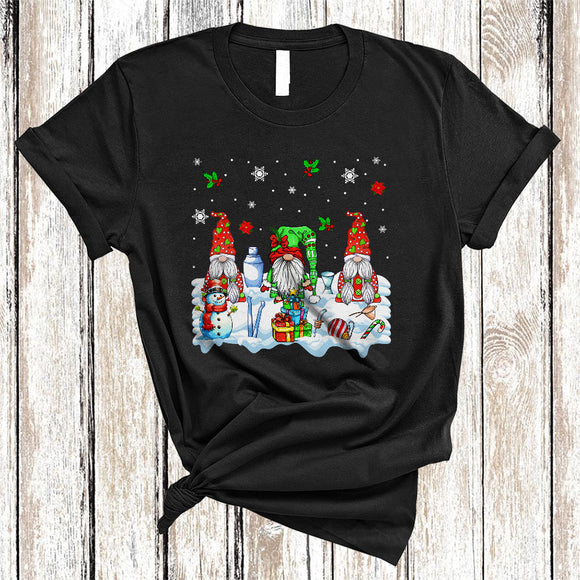 MacnyStore - Bartender Tools, Cute Bartender Three X-mas Gnomes, Christmas Snowman Snow Around T-Shirt