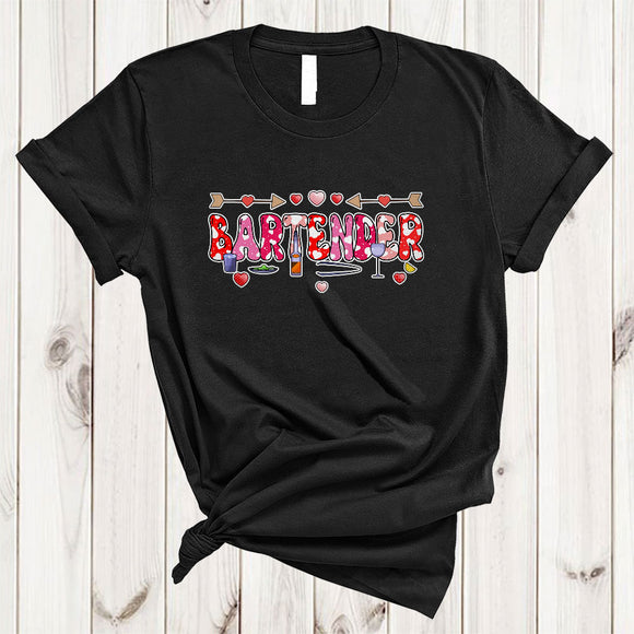 MacnyStore - Bartender, Adorable Valentine's Day Bartender Tools Hearts, Matching Proud Bartender Group T-Shirt
