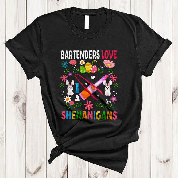 MacnyStore - Bartenders Love Shenanigans, Floral Easter Day Bartender Bunny, Matching Egg Hunt Family Group T-Shirt