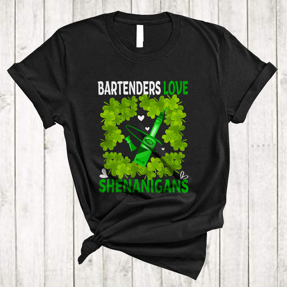 MacnyStore - Bartenders Love Shenanigans, Happy St. Patrick's Day Bartenders Lover, Irish Group Shamrocks T-Shirt