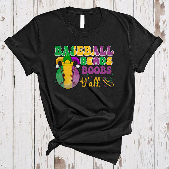 MacnyStore - Baseball Beads Boobs Y'all, Wonderful Mardi Gras Baseball Player, Matching Sport Team T-Shirt