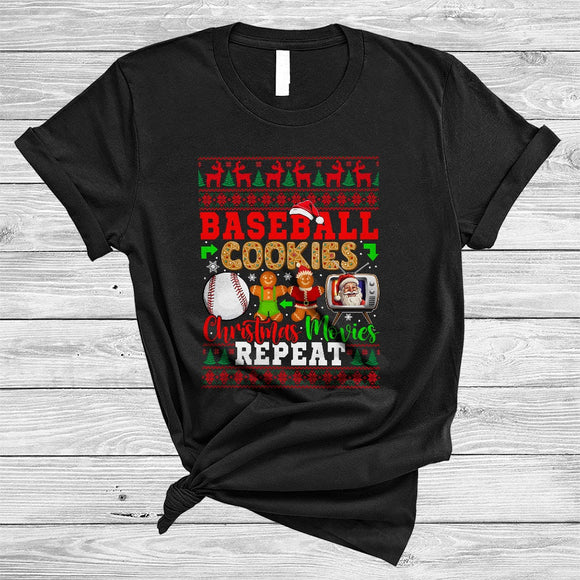 MacnyStore - Baseball Cookies Christmas Movies Repeat, Lovely Sweater Cookie Baker, Sport Baseball Player T-Shirt