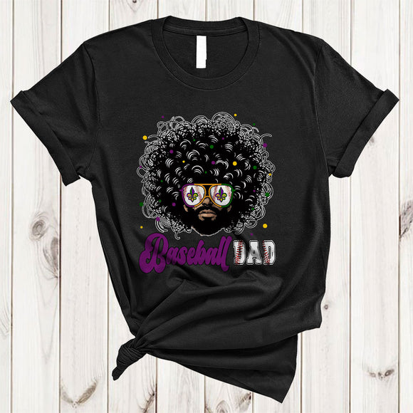 MacnyStore - Baseball Dad, Amazing Mardi Gras Messy Afro Hair Man Black African, Sport Player Family Group T-Shirt