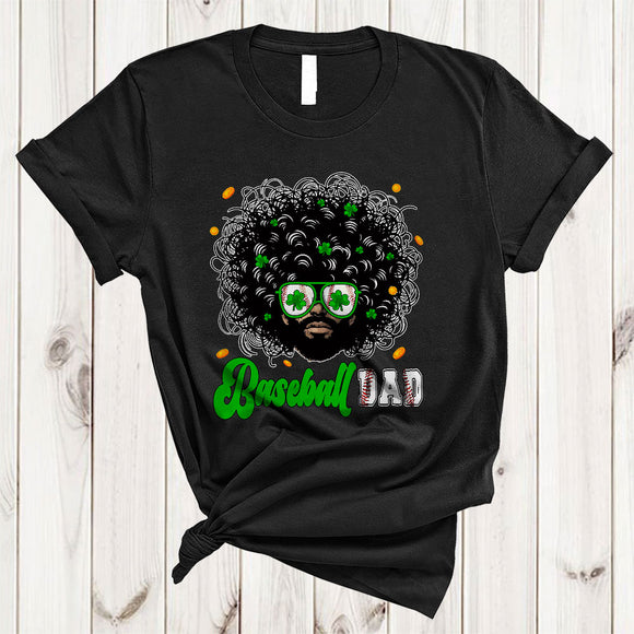MacnyStore - Baseball Dad, Cool St. Patrick's Day Messy Afro Hair Man, Black African Sport Player Family T-Shirt