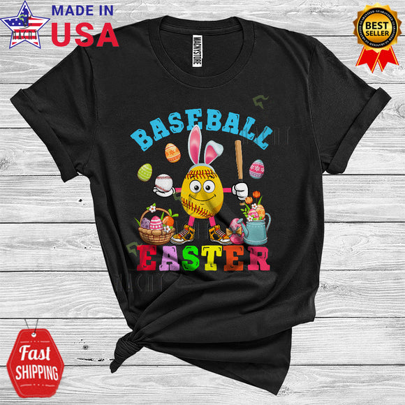 MacnyStore - Baseball Easter Cute Cool Easter Day Egg Hunt Bunny Playing Baseball Sport Player Lover T-Shirt