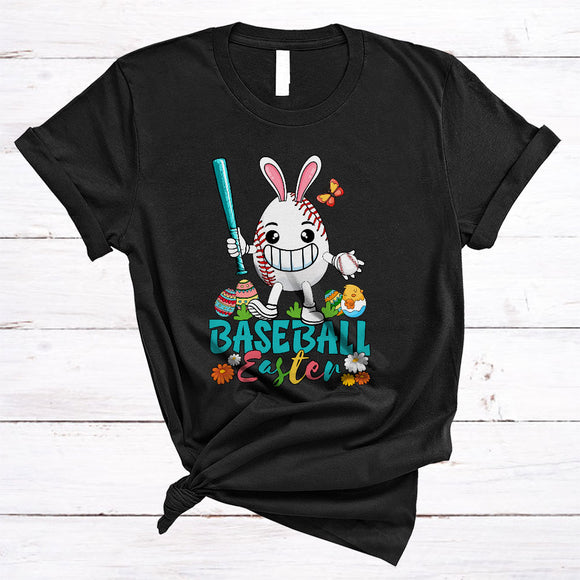MacnyStore - Baseball Easter, Colorful Easter Egg Playing Baseball Bunny Lover, Sport Player Playing Group T-Shirt