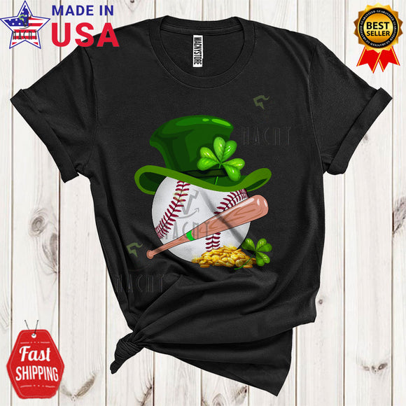 MacnyStore - Baseball Equipment With Leprechaun Hat Cool Cute St. Patrick's Day Sport Player Playing Team T-Shirt