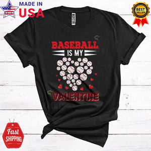 MacnyStore - Baseball Is My Valentine Cute Cool Valentine's Day Baseball Heart Shape Plaid Sport Player Team T-Shirt