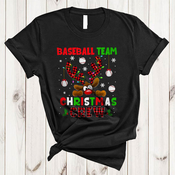 MacnyStore - Baseball Team Christmas Crew, Cute Lovely Plaid Reindeer, Matching Baseball X-mas Group T-Shirt