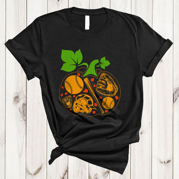MacnyStore - Baseball Tools Pumpkin Shape, Lovely Baseball Player Thanksgiving, Matching Fall Family Group T-Shirt