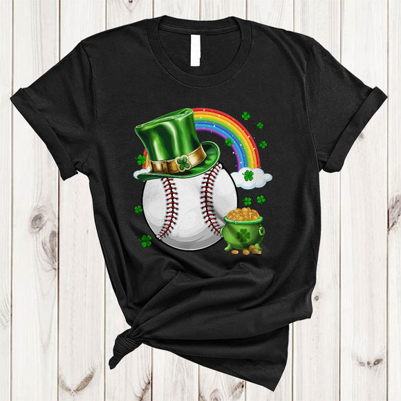 MacnyStore - Baseball With Lucky Rainbow, Joyful St. Patrick's Day Irish Sport Player Team, Shamrocks Lover T-Shirt