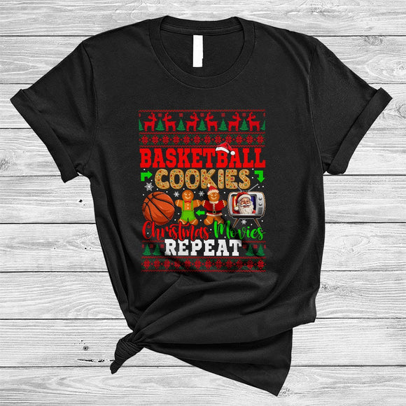 MacnyStore - Basketball Cookies Christmas Movies Repeat, Lovely Sweater Cookie Baker, Sport Basketball Player T-Shirt
