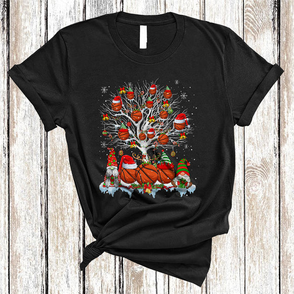 MacnyStore - Basketball On Christmas Tree, Amazing Christmas Basketball Squad, Matching Sport Player Team X-mas T-Shirt