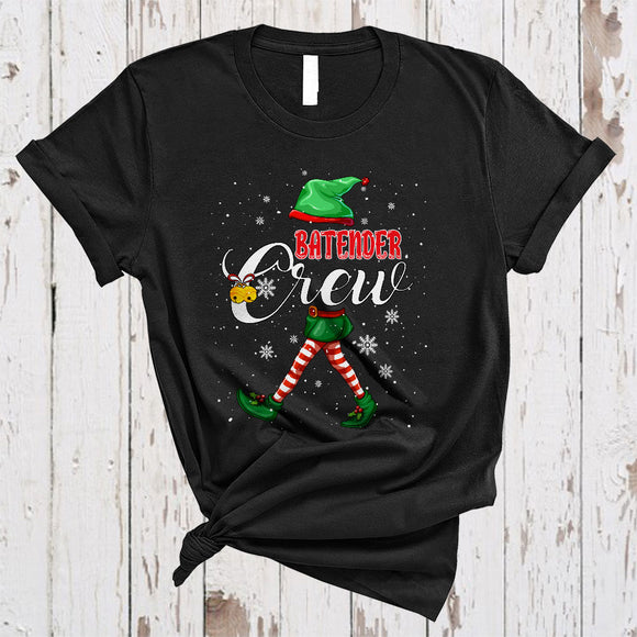 MacnyStore - Bartender Crew, Joyful Cute Christmas ELF Snow, Bartender Team Job Matching X-mas Group T-Shirt